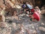 Penny Boston and Diana Northup take pH readings near a hydrogen sulfide vent in Cueva de Villa Luz, Tabasco, Mexico.